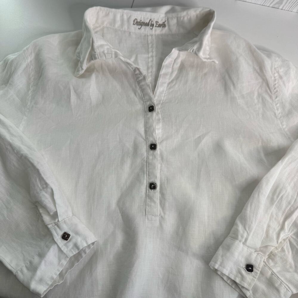 Earth Creations Linen Loose fit Tunic Top White Sz Small Lagenlook Boho Natural